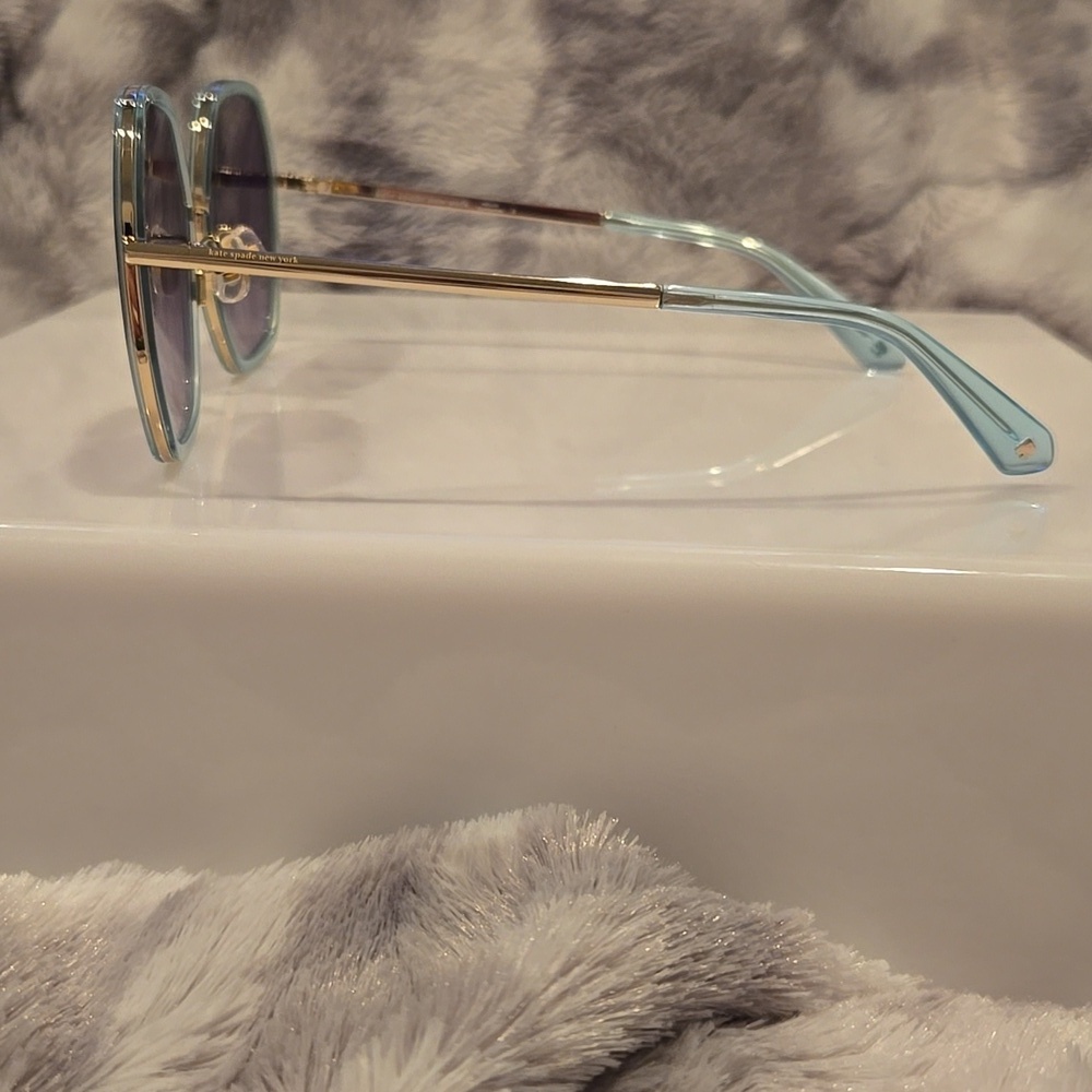 Kate Spade Nicola Gold Teal Hexagonal Sunglasses Brand New In Case - Picture 5 of 13